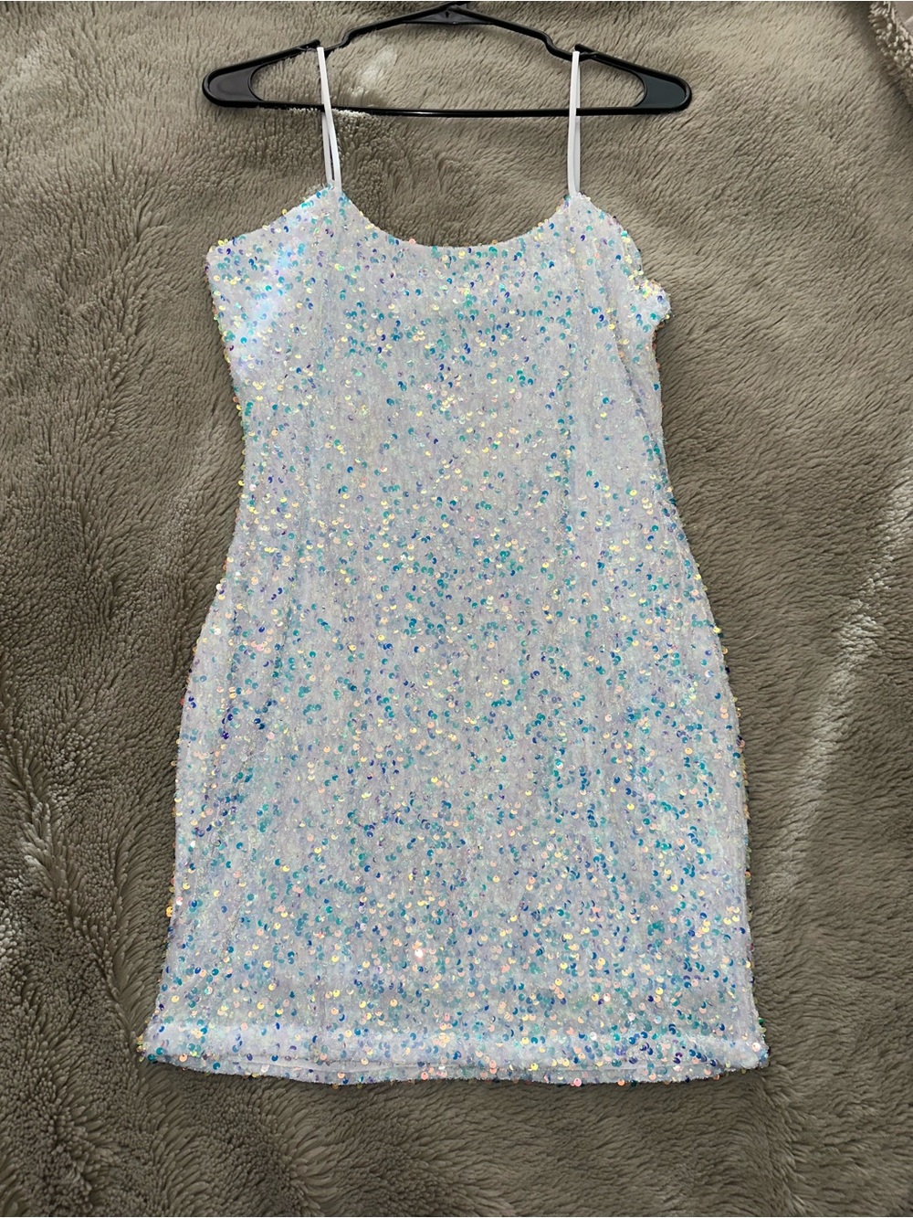 Elvi White Iridescent Sequin Mini Slip Dress